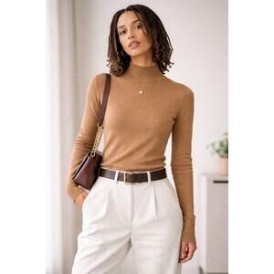 Guest In Residence Cashmere Base Layer Turtleneck Lightweight Thin Tan Camel XL